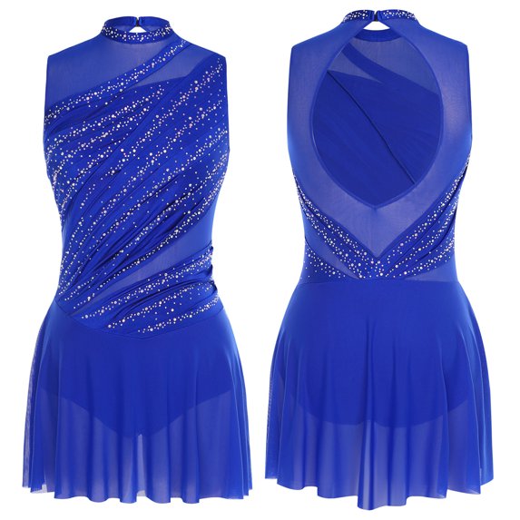 iiniim Women Flowy Tulle Skirted Leotard Contemporary Lyrical Dance Dress Ballet Dancewear Royal Blue M