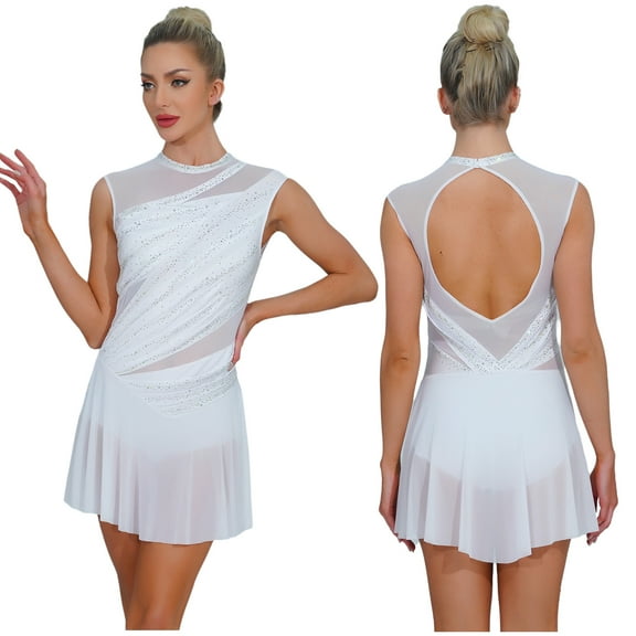 iiniim Women Flowy Tulle Skirted Leotard Contemporary Lyrical Dance Dress Ballet Dancewear White M