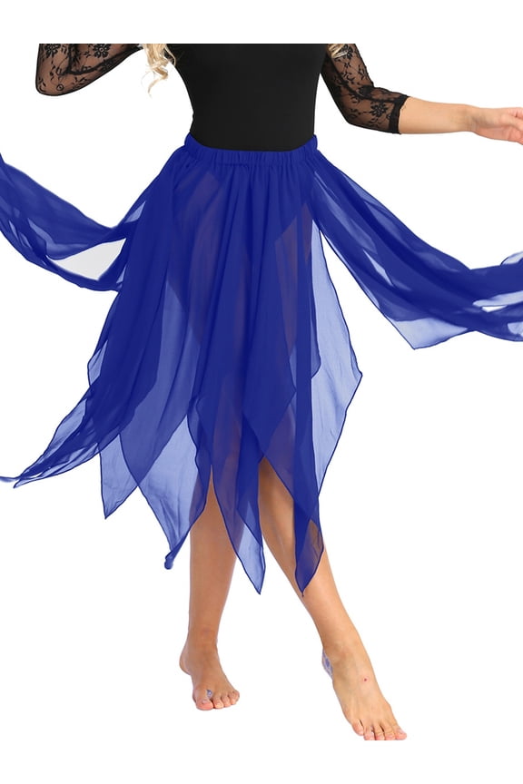 Women Girls Belly Dance Skirt Chiffon Asymmetric Side Split Skirts Lyrical Dance Costume