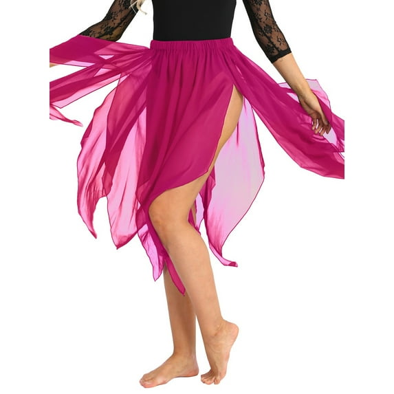 iiniim Women Girls Belly Dance Skirt Chiffon Asymmetric Side Split Skirts Lyrical Dance Costume