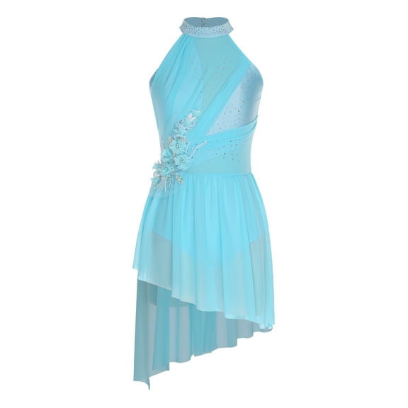 iiniim Women Lyrical Dance Costumes Modern Contemporary Ballet Dancewear Straps Back Chiffon Flowy Dress Light Blue S