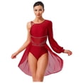 thumbnail image 1 of iiniim Women Lyrical Dance Dress Modern Contemporary Ballet Costume Asymmetric Shoulder Flowy Leotard Skirt Burgundy XL, 1 of 7
