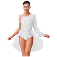 thumbnail image 1 of iiniim Women Lyrical Dance Dress Modern Contemporary Ballet Costume Asymmetric Shoulder Flowy Leotard Skirt White L, 1 of 7
