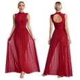 thumbnail image 1 of iiniim Women Lyrical Dance Glittery Rhinestone Mesh Contemporary Ballet Dress Dancewear Burgundy XXL, 1 of 7