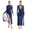 thumbnail image 1 of iiniim Women Lyrical Dance Rhinestones Long Sleeve Mesh Tulle Flowy Maxi Long Dress Contemporary Dancewear Navy Blue L, 1 of 7