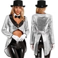 thumbnail image 1 of iiniim Women Magician Cosplay Sequin Tailcoat Circus Showman One-Button Tuxedo Jacket Outfits Silver L, 1 of 7