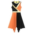 thumbnail image 1 of iiniim Women Metallic Color Block Dress Sleeveless Lyrical Dancewear A Black&Orange S, 1 of 7