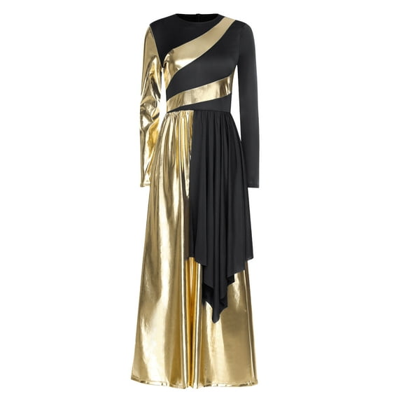 iiniim Women Metallic Liturgical Praise Dance Costume Loose Fit Wide-Leg Choir Jumpsuit Worship Dancewear Black XL