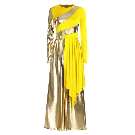 iiniim Women Metallic Liturgical Praise Dance Costume Loose Fit Wide-Leg Choir Jumpsuit Worship Dancewear Yellow XXL