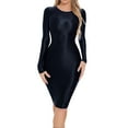thumbnail image 1 of iiniim Women Oil-Shiny Bodycon Dress Long Sleeve Shiny Tight Pencil Dresses Clubwear Black XL, 1 of 4