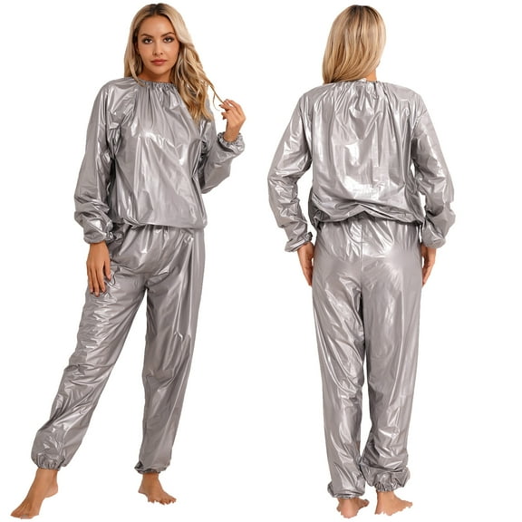 iiniim Women Sauna Suit Weight Loss Sweat Suits Pants Gym Workout Top Fitness Activewear Size L-4XL Grey 4XL