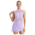 thumbnail image 1 of iiniim Women Sleeveless Figure Skating Dance Dress Mesh Rhinestones Asymmetrical Sequin Ballet Lyrical Dancewear Light Purple M, 1 of 7