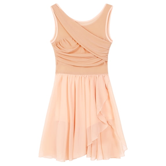 iiniim Women Sleeveless Lyrical Dance Cut Out Asymmetric Chiffon Leotard Ballet Dress Size S-3XL Pink L