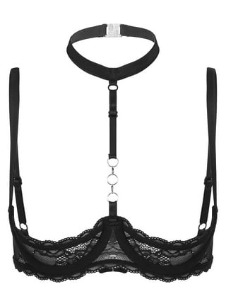 YYDGH Women's High Neck Deep V Lace Bralette Padded Lace Wireless