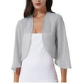 thumbnail image 1 of iiniim Women's 3/4 Sleeve Open Front Soft Chiffon Shrug Cardigan for Evening Dress Size S-3XL Grey L, 1 of 7