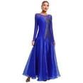 thumbnail image 1 of iiniim Women's Ballroom Modern Dance Big Swing Long Dress Waltz Competition Costume Blue M, 1 of 7