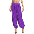 thumbnail image 1 of iiniim Women's Belly Dance Pants High Waist Gold Trim Bloomers Arabian Costume Lantern Pants Purple XL, 1 of 7