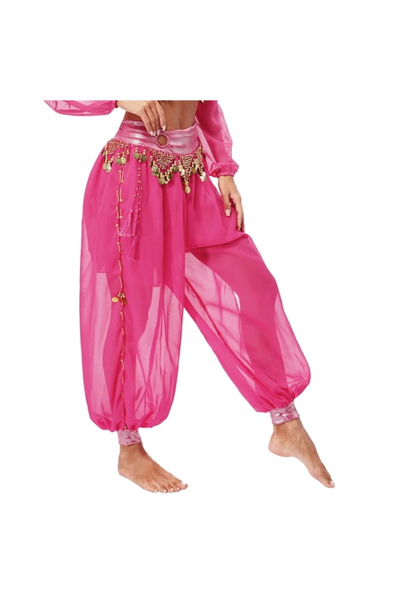 Women Belly Dance Costume Chiffon Lantern Harem Tribal Pants Belly Dancewear Hot Pink One Size