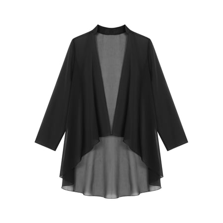 iiniim Women's Chiffon Open Front Long Sleeve Sheer Bolero Shrug Loose Casual Lightweight Cardigan Outerwear A Black XXL