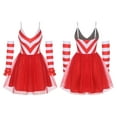 thumbnail image 1 of iiniim Women's Christmas Costume Outfit V-Neck Striped Bodice Tulle Dress Bow & Gloves Red S, 1 of 7