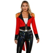 iiniim Women's Circus Ringmaster Costume Tassel Long Sleeve Tailcoat Jacket Deep V Neck Halloween Cosplay Red S