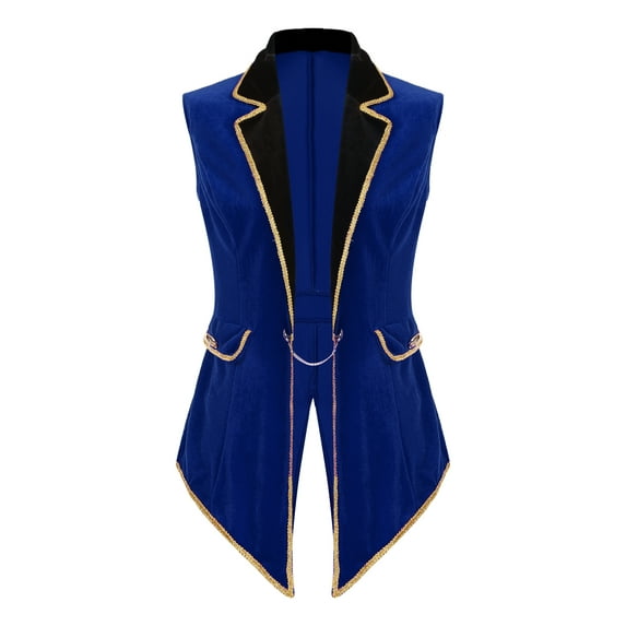 iiniim Women's Circus Ringmaster Vest Costume Rave Festival Lion Tamer Role Play Outfit Swallow-Tailed Balzer Jacket Blue XL