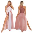 thumbnail image 1 of iiniim Women's Color Block Lyrical Dance Costume Long Maxi Split Modern Contemporary Dress A Dusty Pink L, 1 of 7