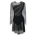 thumbnail image 1 of iiniim Women's Color Block Lyrical Dance Dress Long Sleeve Rhinestone Figure Skating Ballet Dancewear Black M, 1 of 7