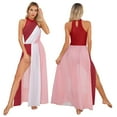 thumbnail image 1 of iiniim Women's Color Block Lyrical Dance Long Maxi Split Modern Contemporary Dress Burgundy S, 1 of 7
