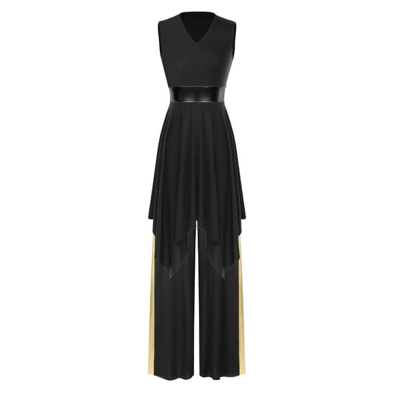 iiniim Women's Color Block Sleeveless Liturgical Dance Dress with Wide Leg Pants Praise Dancewear Black M