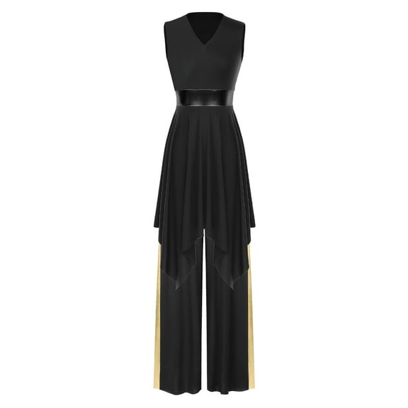 iiniim Women's Color Block Sleeveless Liturgical Dance Dress with Wide Leg Pants Praise Dancewear Black XXL