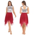 thumbnail image 1 of iiniim Women's Color Block Sleeveless Lyrical Dance Costume Asymmetrical Hem Liturgical Praise Dress Size S-3XL Red S, 1 of 7