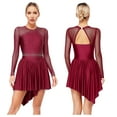 thumbnail image 1 of iiniim Women's Figure Ice Skating Dress Long Sleeve Rhinestones Roller Skating Lyrical Dancewear Burgundy L, 1 of 7