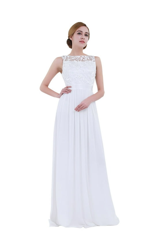 Women's Floral Lace Appliques Chiffon Wedding Bridesmaid Long Dress Prom Evening Gowns
