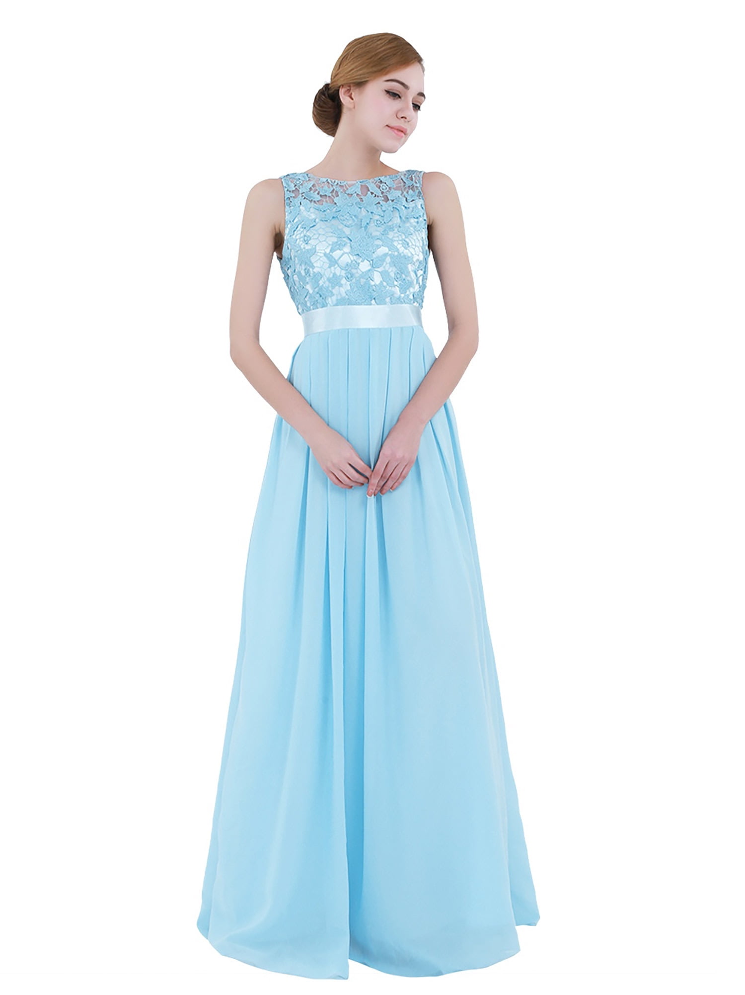 iiniim Women's Floral Lace Appliques Chiffon Wedding Bridesmaid Long