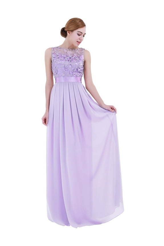 Women's Floral Lace Appliques Chiffon Wedding Bridesmaid Long Dress Prom Evening Gowns