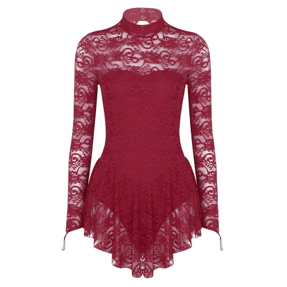 iiniim Women's Girls Turtleneck Long Sleeve Lace Figure Ice Skating Dress Ballet Dance Costume