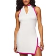 thumbnail image 1 of iiniim Women's Golf Tennis Dress Turtleneck Sleeveless Sport Skirts Yoga Workout Athletic White&Hot Pink M, 1 of 7