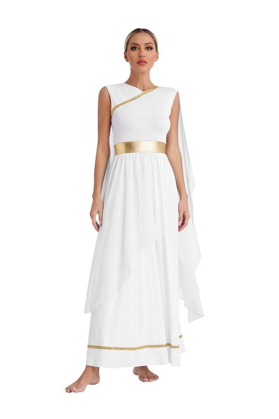 Women's Greek Costume Roman Queen Princess Ancient Toga Gown Fancy Dress Up White M