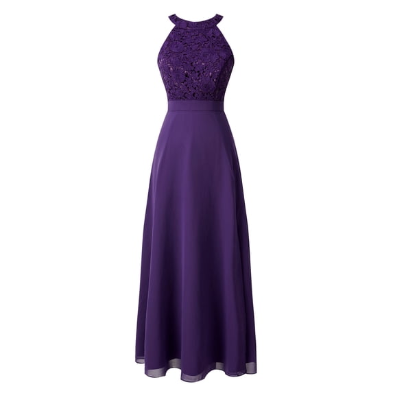 iiniim Women's Halter Neck Floral Lace Chiffon Bridesmaid Formal Wedding Long Dress Size 4-16