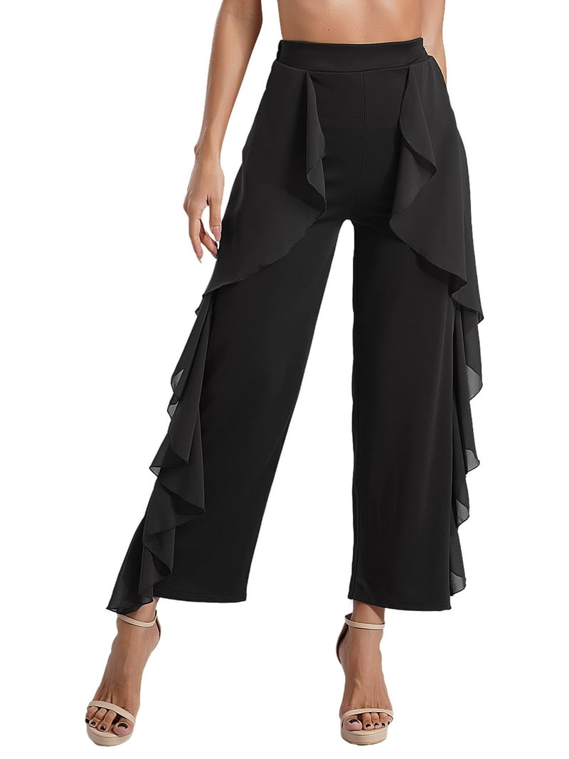 iiniim Women's Latin Dance Pants Ruffle Draped Trousers for