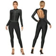 thumbnail image 1 of iiniim Women's Long Sleeve Rhinestone Figure Ice Skating Bodysuit One Piece Leotard Full Body Jumpsuit Size S-XXL A Black S, 1 of 7
