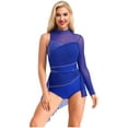 thumbnail image 1 of iiniim Women's Lyrical Dance Costume Rhinestone Asymmetrical Skirted Leotard Figure Ice Skating Dress Blue XL, 1 of 7