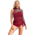 thumbnail image 1 of iiniim Women's Lyrical Dance Costume Rhinestone Asymmetrical Skirted Leotard Figure Ice Skating Dress Burgundy XL, 1 of 7