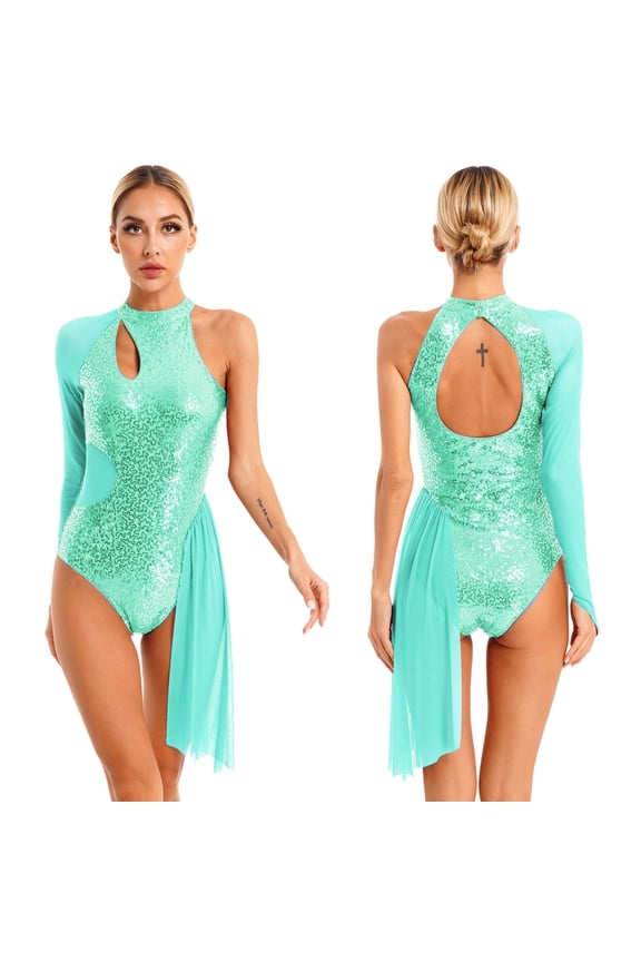 Women's Lyrical Dance Tank Bodysuit Cut Out Ballet Leotard Contemporary Dancewear Mint Green M