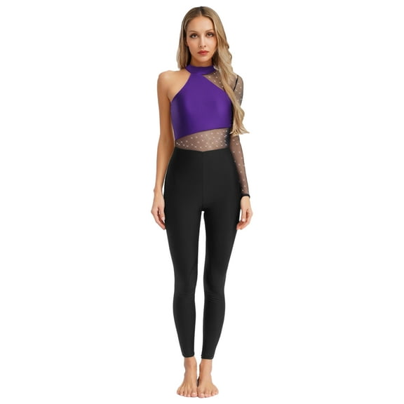 iiniim Women's One Shoulder Gymnastics Leotard Rhinestone One Piece Unitard Metallic Color Ballet Dance Leotards Purple S