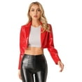 thumbnail image 1 of iiniim Women's Patent Leather Motorcycle Jacket Slim Short Biker Coat Lapel Cropped Shirt Coat S-3XL A Red XXL, 1 of 7