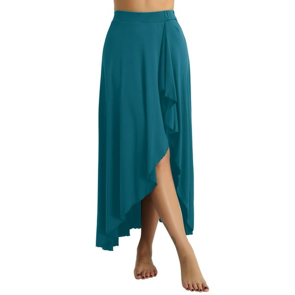 iiniim Women's Pleated A Line Long Elastic Waist Retro Asymmetric Maxi Skirt Dancewear Green S
