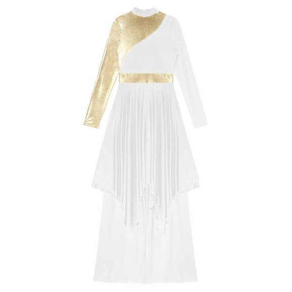 iiniim Women's Praise Dance Outfit Color Block Worship Dress with Pants Liturgical Dancewear White XL