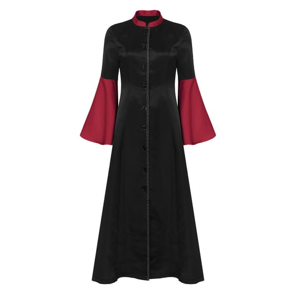 iiniim Women's Rhinestones Trim Clergy Church Choir Robe Button Loose Maxi Dress Priest Pulpit Robes Burgundy XL